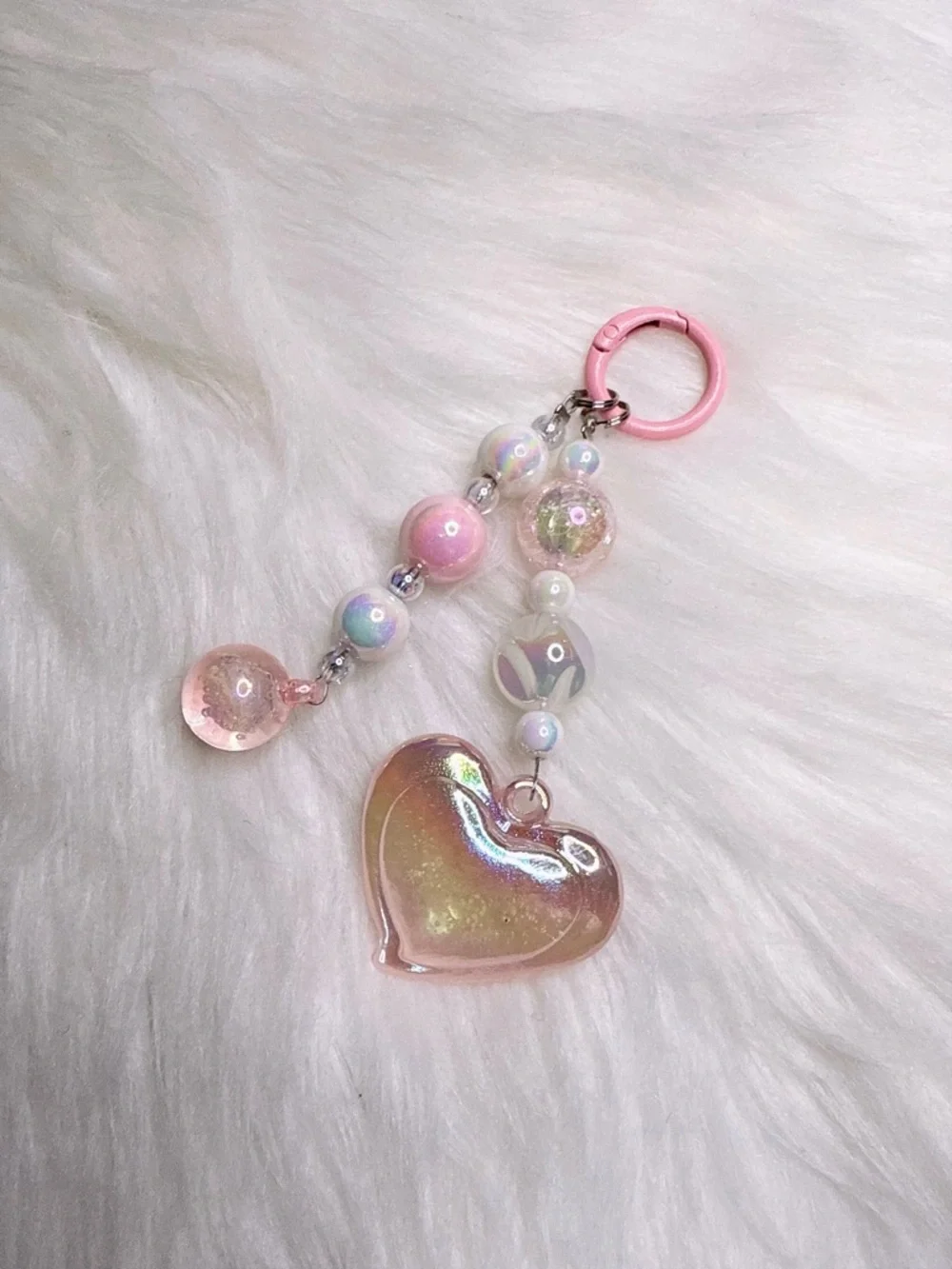 Pink Heart Bag Charm Keychain Jelly Bling Heart clip Handmade Gift